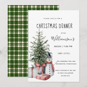 Christmas Tree Snowman Christmas Dinner Invitation