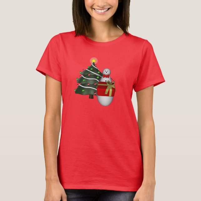 Christmas Tree Snowman Holiday Cute T-Shirt (Front)