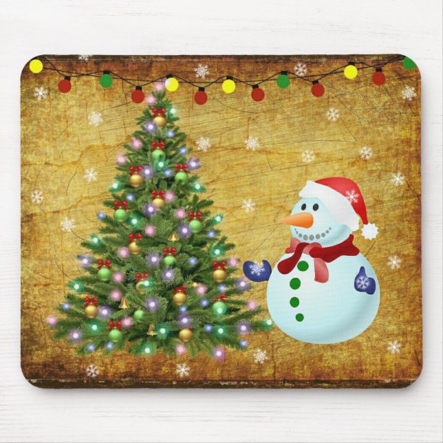 Christmas Tree Snowman Mouse Mat (Front)
