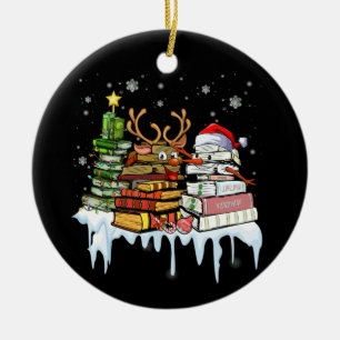 Christmas Tree Snowman Reindeer Book Librarian Ceramic Tree Decoration
