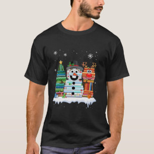 christmas tree snowman reindeer book stack librari T-Shirt