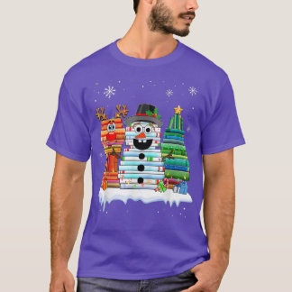 Christmas Tree Snowman Reindeer Book Stack Tee Lib
