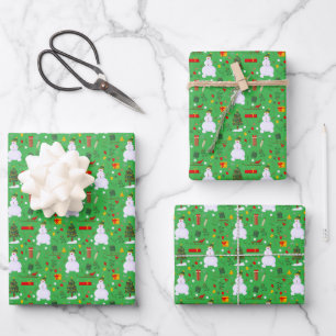 Christmas Tree Snowman Sled Gifts Bells Wrapping Paper Sheet