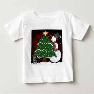 Christmas Tree Snowman Surprise Art Print Baby T-Shirt