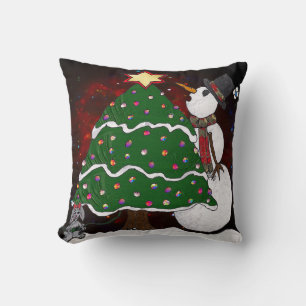 Christmas Tree Snowman Surprise Art Print Cushion