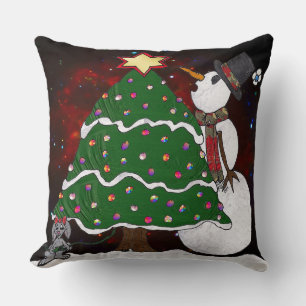 Christmas Tree Snowman Surprise Art Print Cushion