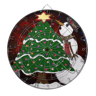 Christmas Tree Snowman Surprise Art Print Dartboard