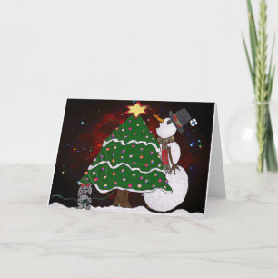 Christmas Tree Snowman Surprise Art Print Holiday Card