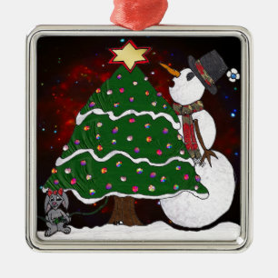 Christmas Tree Snowman Surprise Art Print Metal Tree Decoration