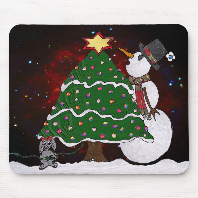 Christmas Tree Snowman Surprise Art Print Mouse Mat (Front)