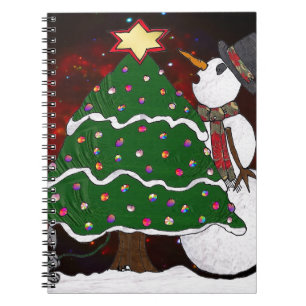 Christmas Tree Snowman Surprise Art Print Notebook
