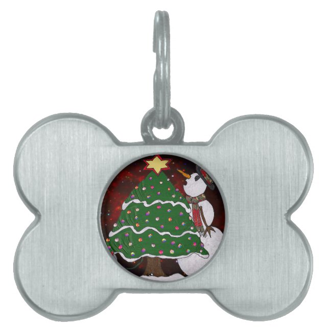 Christmas Tree Snowman Surprise Art Print Pet Tag (Front)
