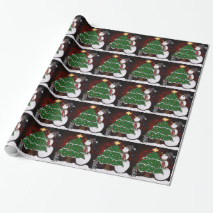 Christmas Tree Snowman Surprise Art Print Wrapping Paper