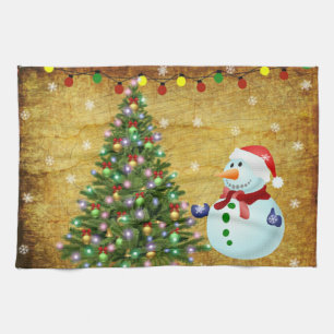 Christmas Tree Snowman Tea Towel