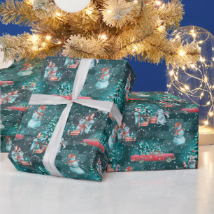 Christmas Tree, Snowmen and Bunnies Wrapping Paper