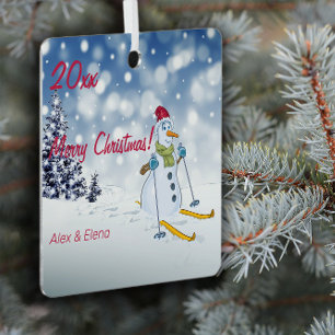 Christmas tree snowmen Metal Square Ornament