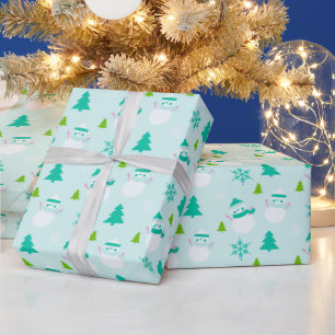Christmas Tree Snowmen Snowflakes Modern Christmas Wrapping Paper