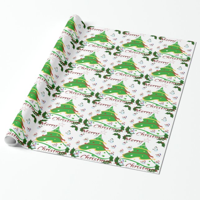 Christmas Tree & Snowmen  - Wrapping Paper (Unrolled)