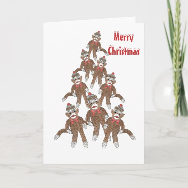 Christmas Tree Sock Monkey card (Front)