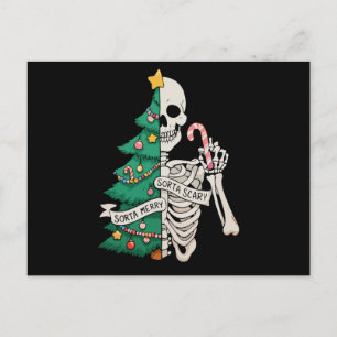 Christmas Tree Sorta Merry Sorta Scary Skeleton Holiday Postcard