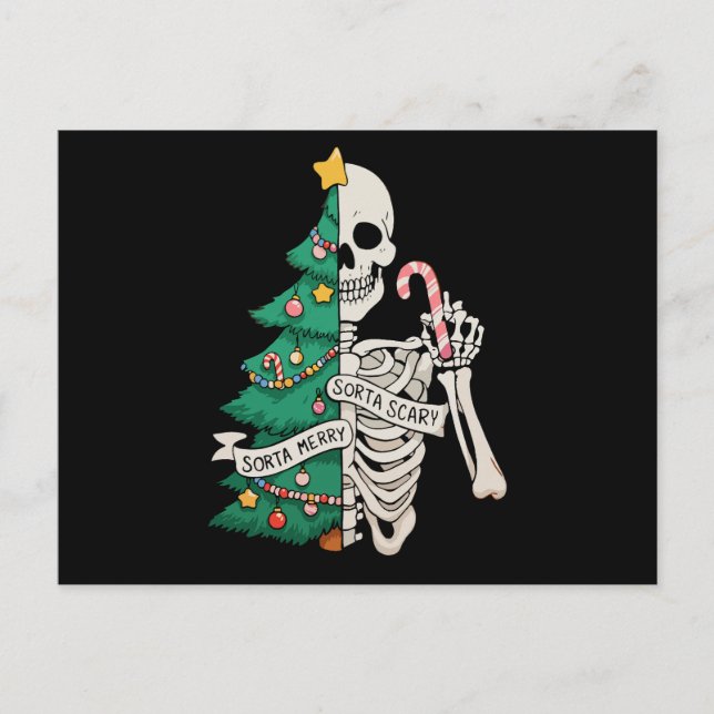 Christmas Tree Sorta Merry Sorta Scary Skeleton Holiday Postcard (Front)