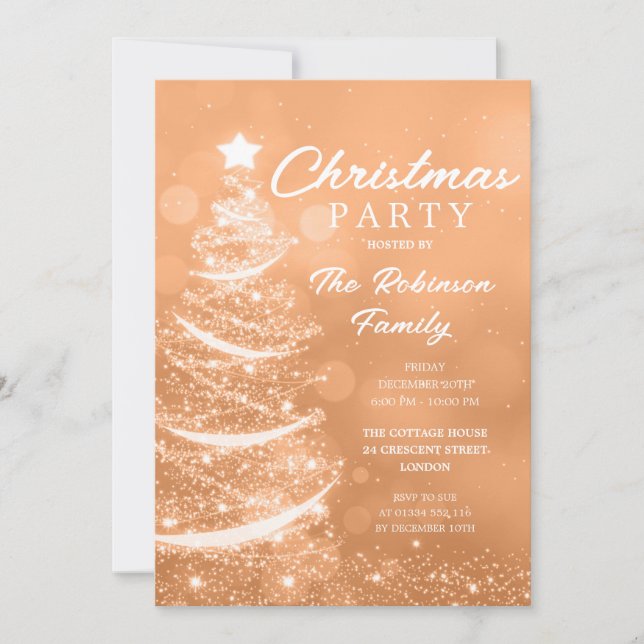 Christmas Tree Sparkle Copper Christmas Party Invitation (Front)