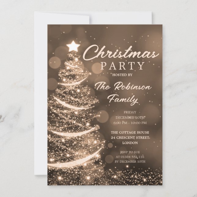 Christmas Tree Sparkle Gold Christmas Party Invitation (Front)