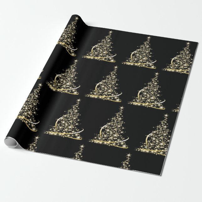 Christmas Tree Sparkling Gold Holiday Festive Wrapping Paper (Unrolled)