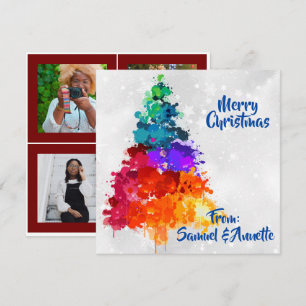 Christmas Tree, Splatter Paint, Photo Flat Holiday Card