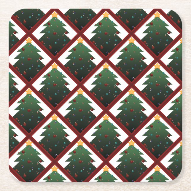 Christmas Tree Square Paper Coaster (Front)