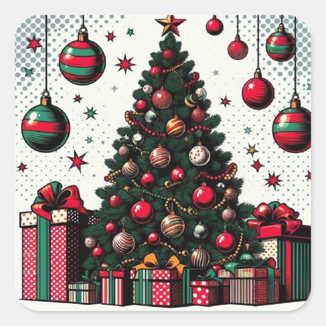 Christmas tree square sticker (Front)