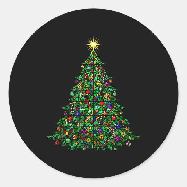 Christmas Tree Stained Gl Cathedral Christmas  Classic Round Sticker (Front)