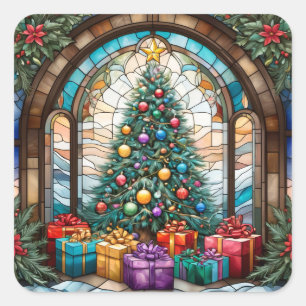 Christmas Tree Stained Glass #2 Square Sticker
