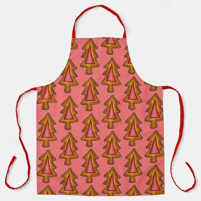 Christmas Tree Stained Glass Holiday Cookie Baking Apron (Front)