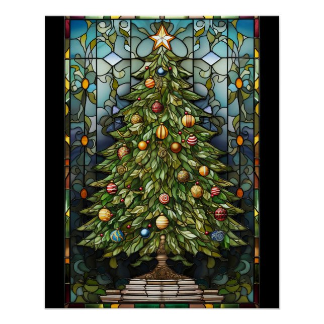 Christmas Tree Stained Glass  Poster (Front)