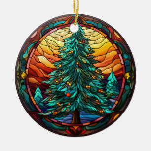 Christmas tree stained glass style ceramic tree decoration