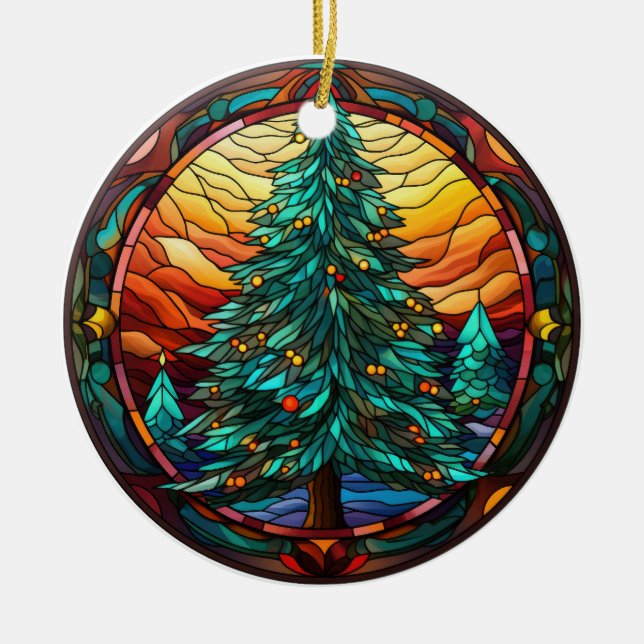 Christmas tree  stained glass style ceramic tree decoration (Front)
