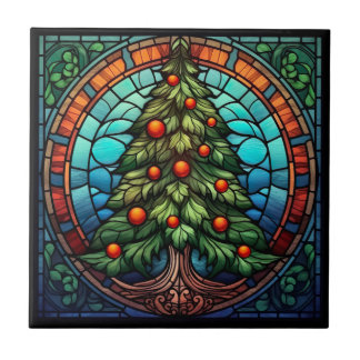 Christmas Tree Stained Glass Tile