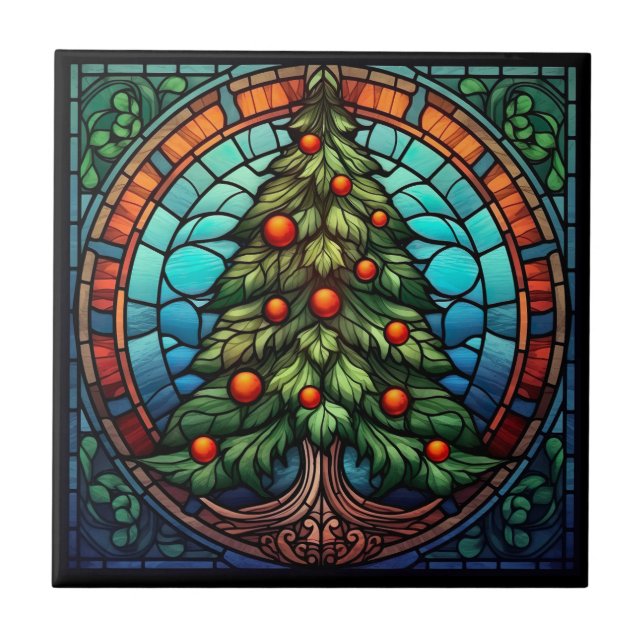 Christmas Tree Stained Glass Tile (Front)