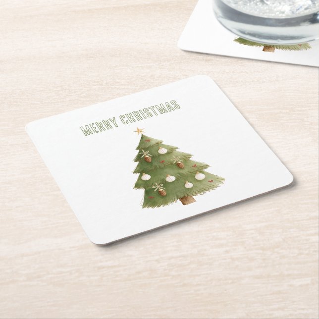 Christmas Tree Star Ornaments Square Paper Coaster (Angled)
