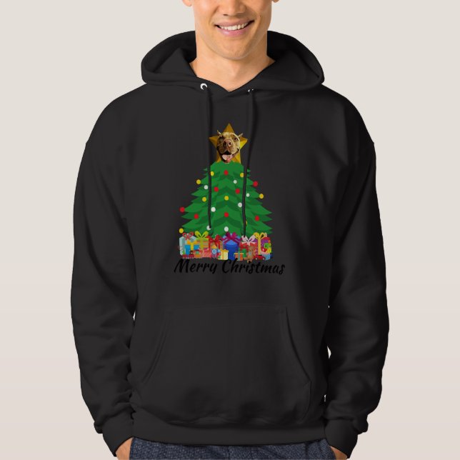 Christmas Tree Star Pitbull Dog Hoodie (Front)