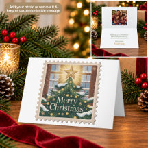 Christmas Tree & Star Postage Stamp Christmas Card