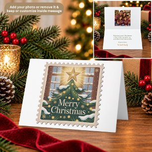 Christmas Tree & Star Postage Stamp Christmas Card