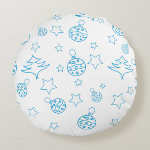 Christmas tree,  stars and balls - simple seamless round cushion