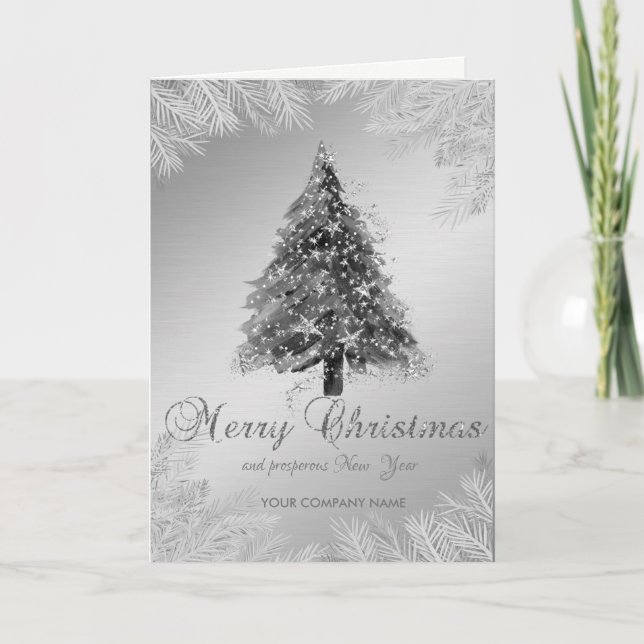 Christmas Tree,Stars,Branches,Silver ,Corporate Holiday Card (Front)