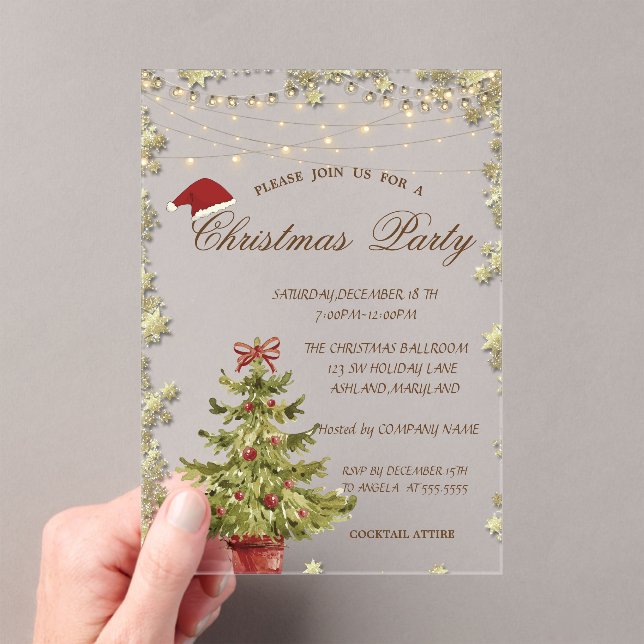 Christmas Tree,Stars Christmas Company Party Acrylic Invitations (Insitu (Handheld))