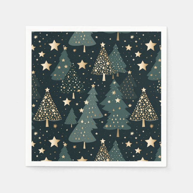 Christmas Tree  Stars Gold Green Pattern Decor Napkin (Front)