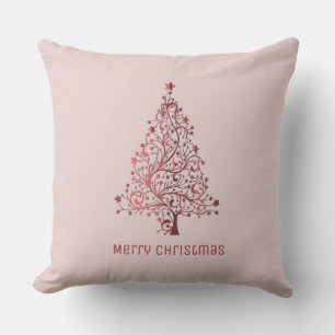 Christmas Tree Stars Pink Blush Red Cushion