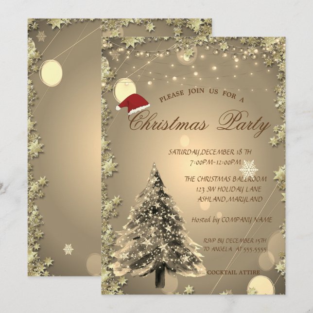Christmas Tree,Stars,Santa Christmas Company Party Invitation (Front/Back)