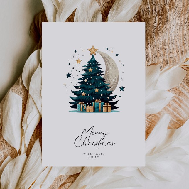 Christmas Tree Stars The Moon Holiday Card (Creator Uploaded)